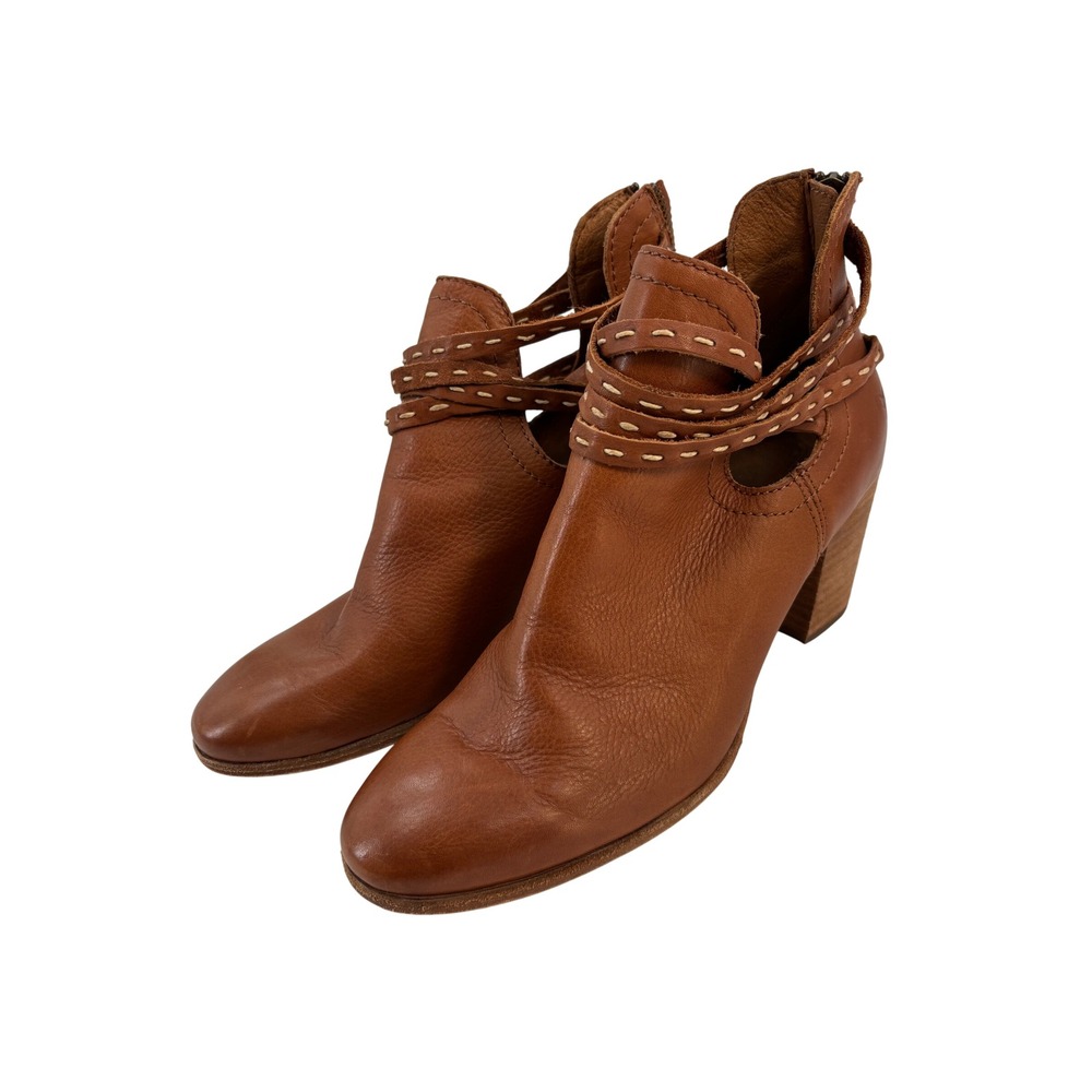Frye Sacha Moto Shootie Cognac Brown Leather Whipstitch Ankle Boots 9.5B